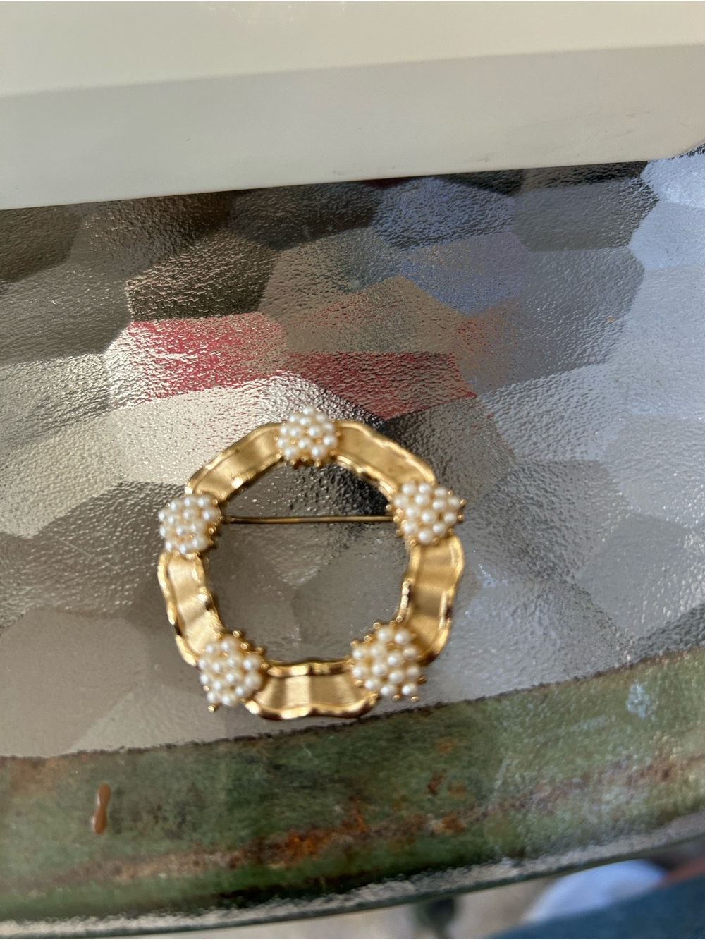 Trifari Gold-Tone Wreath Brooch with Clustered Pearls